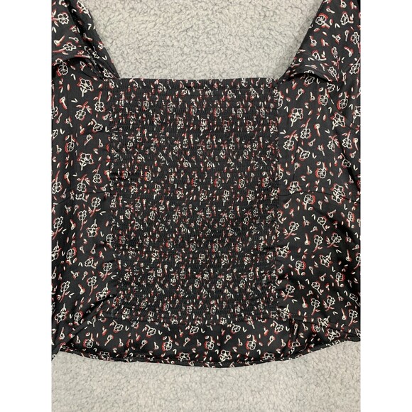 NWT FREE PEOPLE Merile Flutter Detail Ditzy Floral Smock Back Top Black Large - Picture 9 of 12